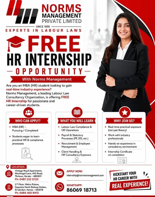Norms Management post — free HR internship opportunity for MBA students